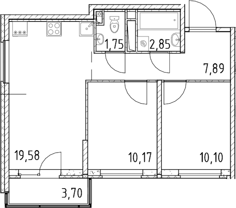 2-комнатная квартира 52.34 м², 5/18 эт., ЖК «Город Первых»